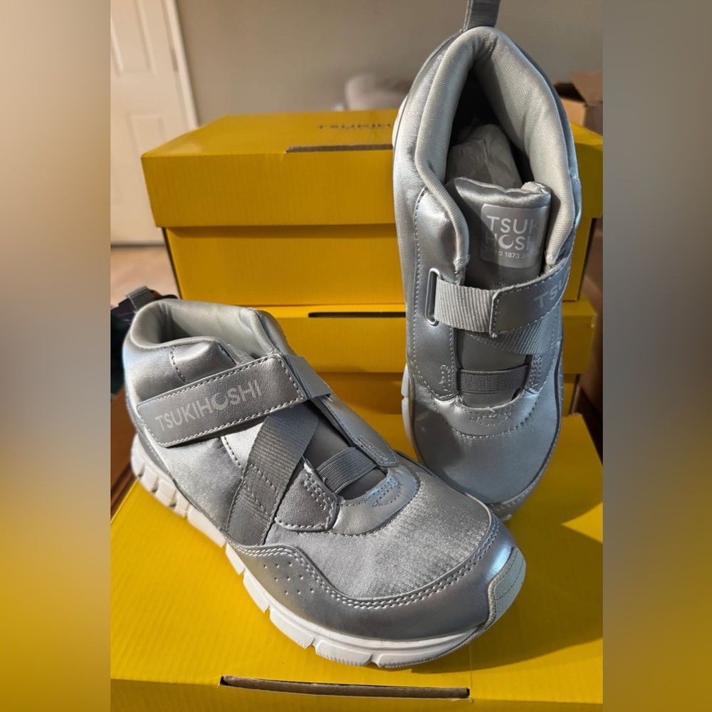 Tsukihoshi Kids Metallic Silver Sneakers